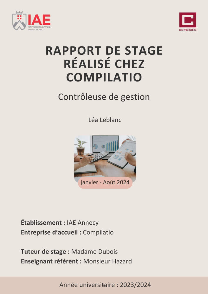 exemple page de garde de rapport de stage